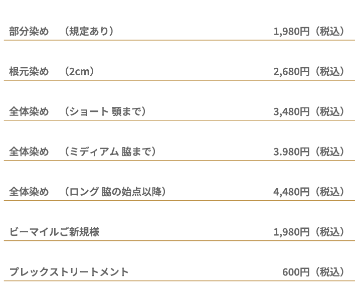 ビーマイルのメニュー