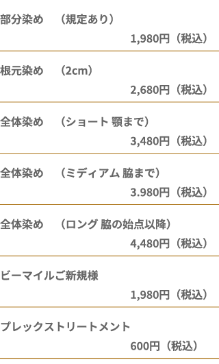 ビーマイルのメニュー